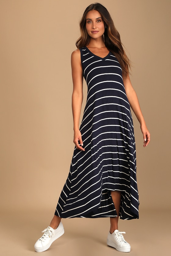 Navy Striped Maxi Dress - Sleeveless ...